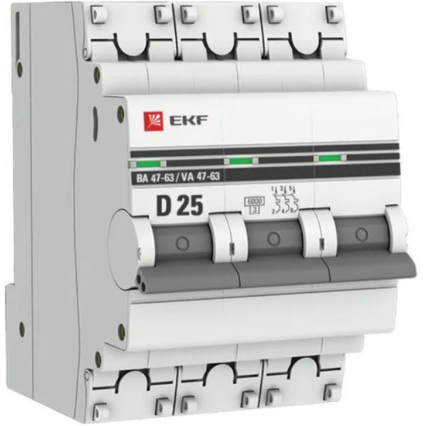 Выключатель автоматический EKF PROxima ВА 47-63 3P 25А (D) 6kA