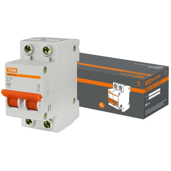 Выключатель автоматический TDM ВА 47-63 2Р 10А (C) 4.5кА SQ0218-0010