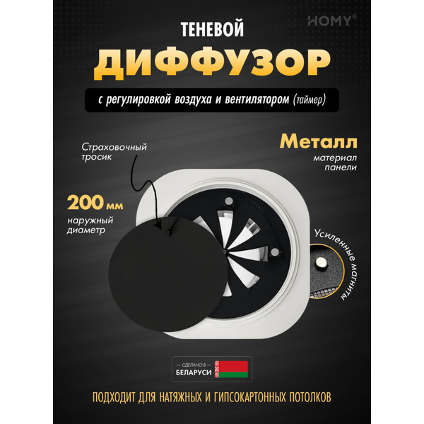 Вентиляционная решетка теневая с вентилятором с таймером и регулировкой воздуха HOMY AIR A125BRT
