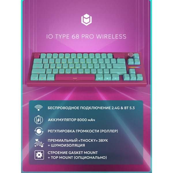 Клавиатура IO by Red Square Type 68 Pro g3ms Aquamarine io273 (бирюзовый/розовый)
