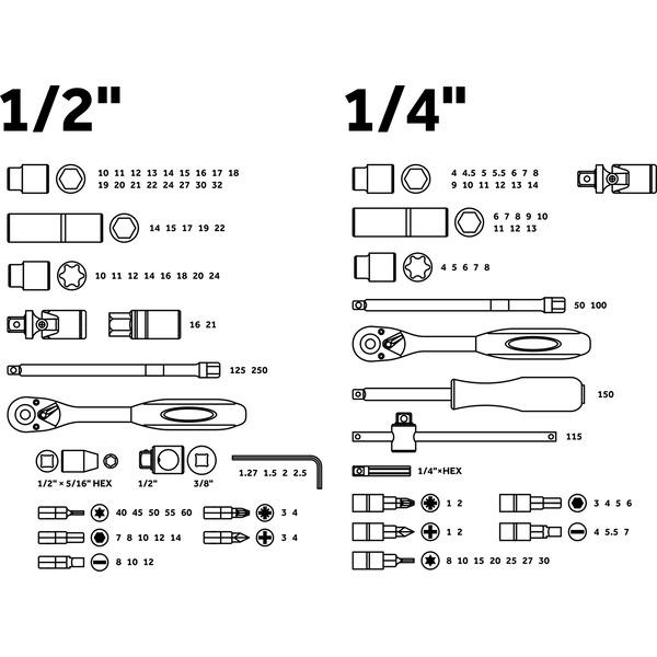 Набор головок и бит 1/4" 1/2" PRO STARTUL GRAND PRIX (PRO-110G) 110пр.