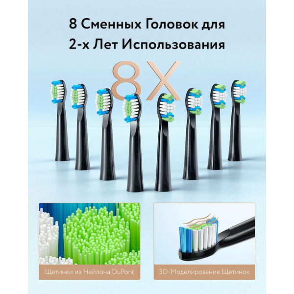 Электрическая зубная щетка Fairywill E11 (черный, 8 насадок + чехол)