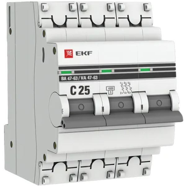 Выключатель автоматический EKF PROxima ВА 47-63 3P 25А (C) 4.5kA