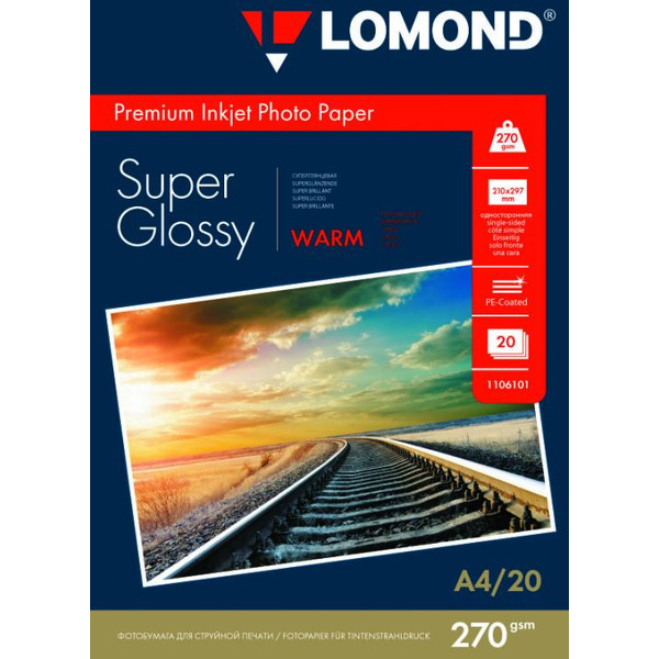 Фотобумага Lomond Суперглянцевая односторонняя A4 270 г/кв.м. 20 листов (1106101)