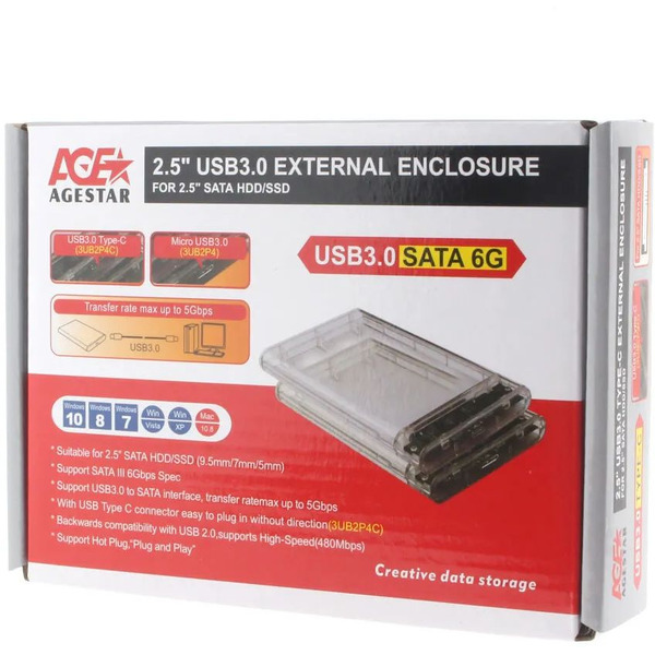 Бокс для накопителей AgeStar 3UB2P4C (прозрачный)