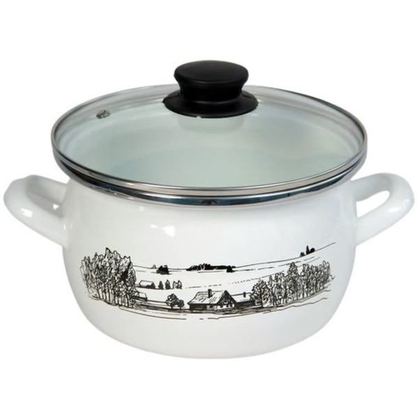Кастрюля 1-2440112 (деревенский пейзаж, белый)