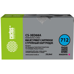 Картридж струйный Cactus CS-3ED68A 712 пурпурный (29мл) для HP DJ T230/T630/T650
