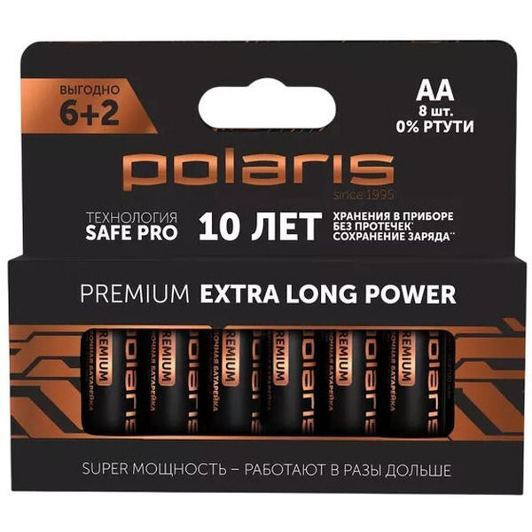 Батарейки щелочные Polaris PB AA (8шт) Premium