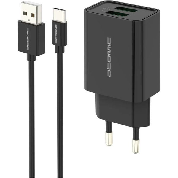 Зарядное устройство Atomic U400 с кабелем Type-C (черный)