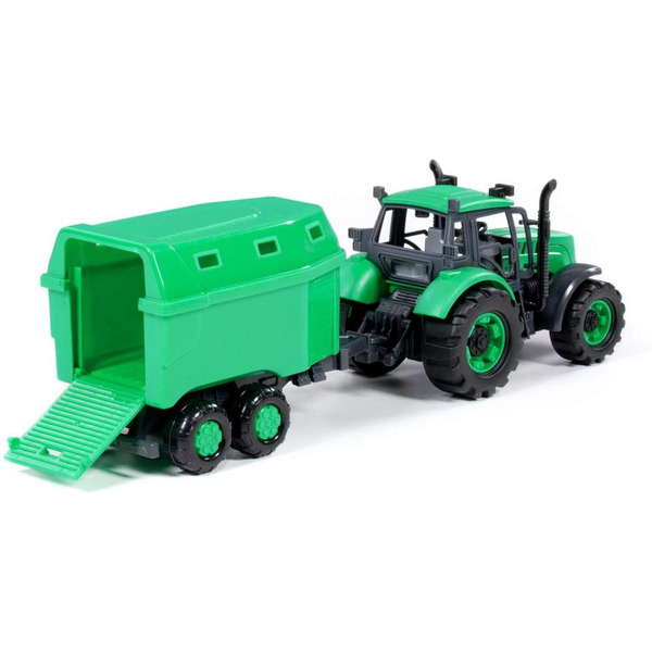 Трактор Полесье Прогресс с прицепом для перевозки животных инерционный (зелёный) 94643