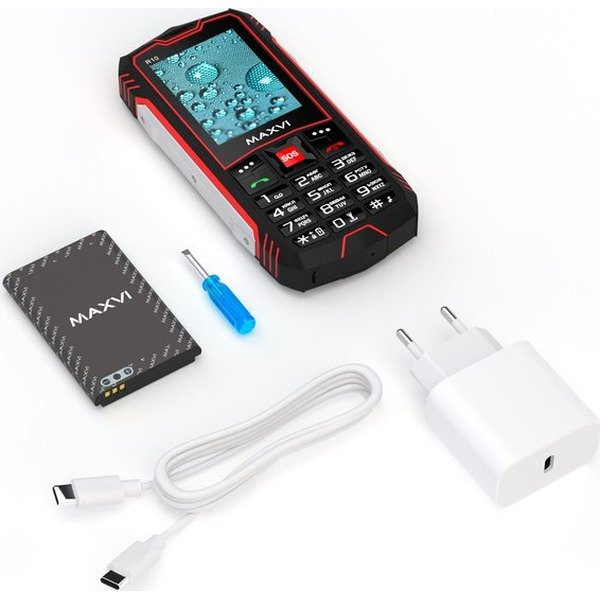 Мобильный телефон Maxvi R10 + ЗУ WC-112 (черный/красный)