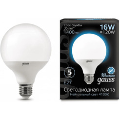 Лампа Gauss LED G95 E27 16W 4100K 105102216