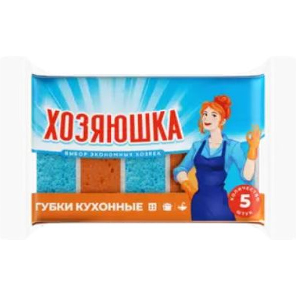 Губка для мытья посуды Хозяюшка 95х65х31 мм (5 шт) 9441033107