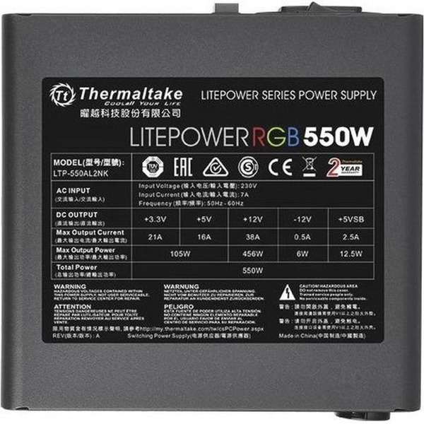 Блок питания для компьютера Thermaltake ATX 550W Litepower RGB 550 PS-LTP-0550NHSANE-1