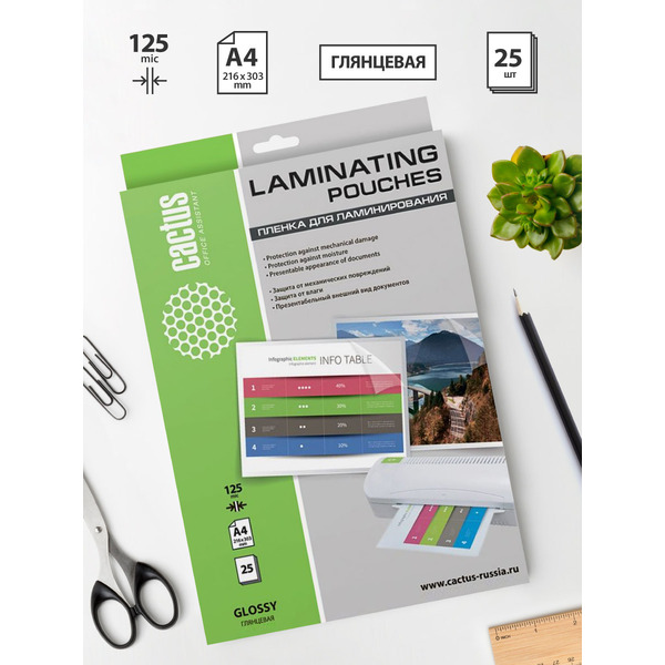 Пленка для ламинирования Cactus CS-LPGA412525