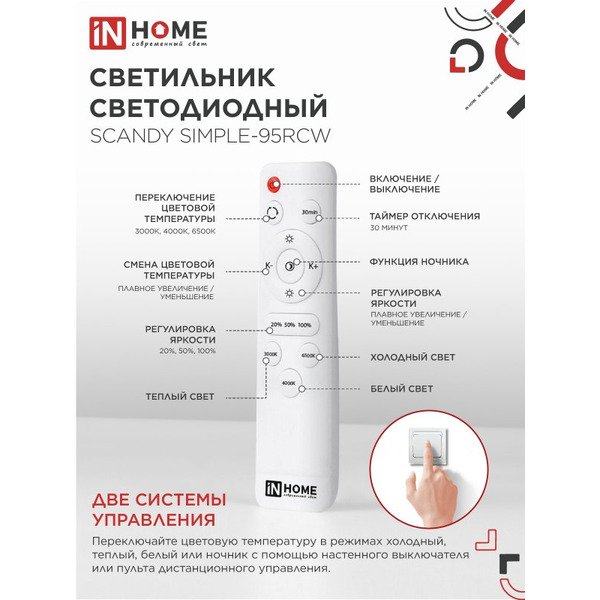 Светильник светодиодный IN HOME SCANDY SIMPLE-95RCW (4690612057330)