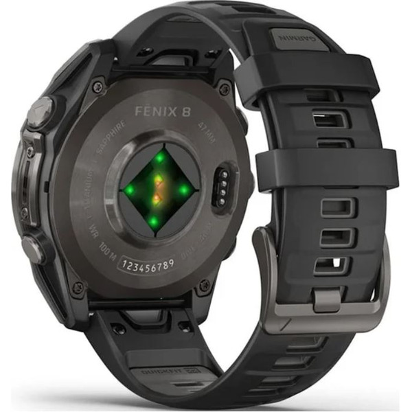 Умные часы Garmin Fenix 8 Sapphire, Titanium 47мм (угольно-черный DLC, пепельно-черный силиконовый ремешок)