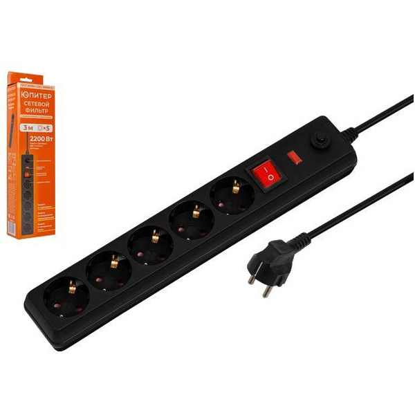 Фильтр сетевой Юпитер JP8501-11 3м, 5 роз (черный)