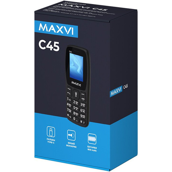 Кнопочный телефон Maxvi C45 + ЗУ WC-112 (черный)