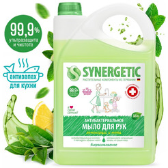 Мыло жидкое биоразлагаемое для кухни и мытья рук SYNERGETIC Лемонграсс и мята, 3.5 л.