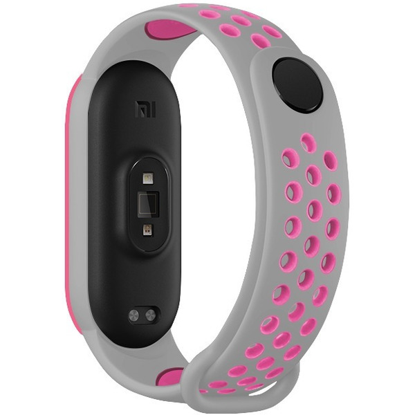 Ремешок Bingo Sport для Xiaomi Mi Band 5/6 Серый с малиновым