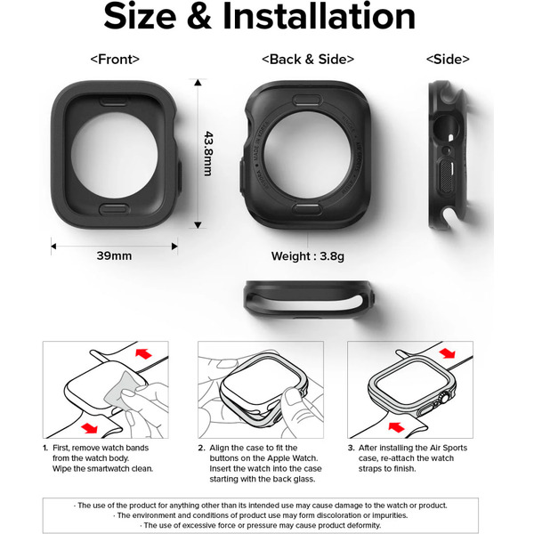 Чехол Ringke Air Sports для Apple Watch 9/8/7 41mm, SE3/SE2/SE/6/5/4 40mm BLACK