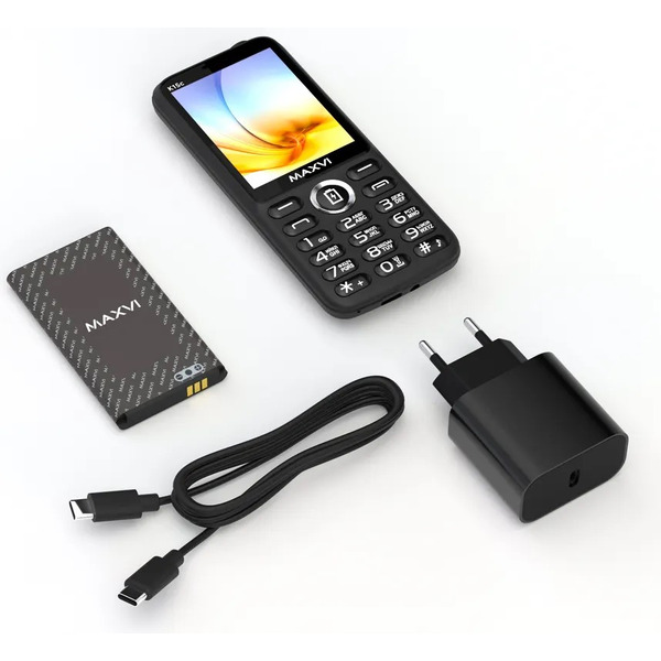Мобильный телефон Maxvi K15c + ЗУ WC-112 (черный)