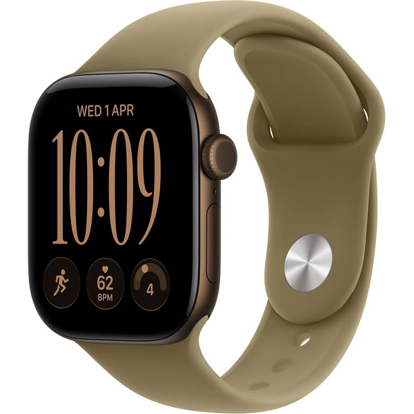 Умные часы Apple Watch Series 12 42 мм MJEF4X/A (алюминиевый корпус, бронзовый/оливковый, спортивный силиконовый ремешок S/M)