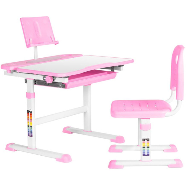 Парта+стул Anatomica Avgusta с выдвижным ящиком и подставкой (белый/розовый)