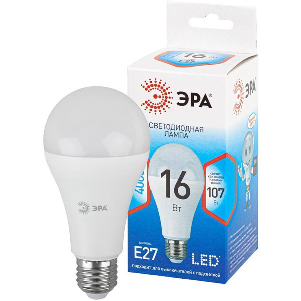 Лампа светодиодная ЭРА QX LED-16 Ват-A65-4000K-E27 (арт.A65-19W-840-E27) 10/100