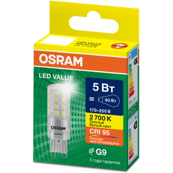 Лампа светодиодная OSRAM Value PIN60 5W 2700K G9 CL