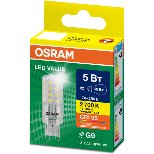 Лампа светодиодная OSRAM Value PIN60 5W 2700K G9 CL