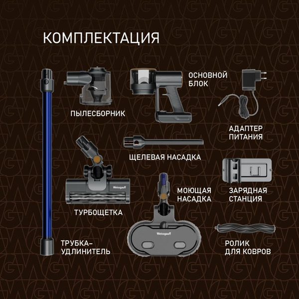 Вертикальный пылесос WEISSGAUFF V16 BLDC 250 Turbo Wet&Dry