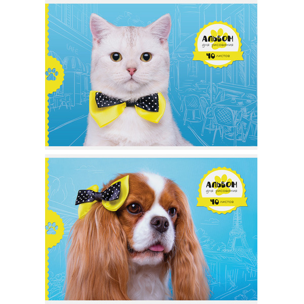 Альбом для рисования 40 листов "Питомцы. Стильные питомцы", арт. А40клГЛ_9117