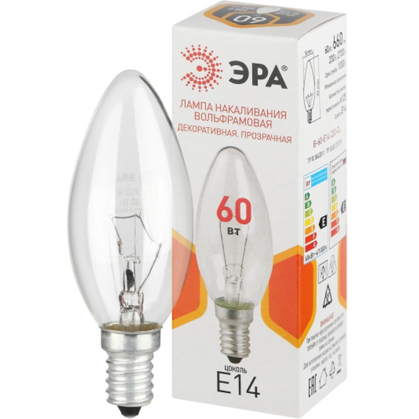 Лампочка Эра B36 B-60-E14-230-CL