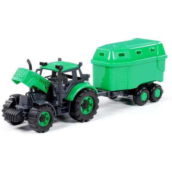 Трактор Полесье Прогресс с прицепом для перевозки животных инерционный (зелёный) 94643