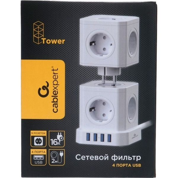 Сетевой фильтр Cablexpert TWR-9-U4-W-2