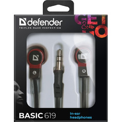 Наушники Defender Basic 619 черный+красный