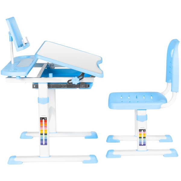 Парта+стул Anatomica Avgusta с выдвижным ящиком и подставкой (белый/голубой)