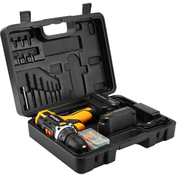 Дрель-шуруповерт Deko Sharker 16V + Set 63 083-1041 (с 2-мя АКБ, кейс)