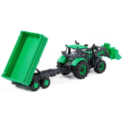 Трактор Полесье Прогресс с бортовым прицепом и ковшом инерционный (зелёный) 94650