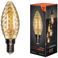 Лампа филаментная REXANT 604-119 Витая свеча LCW35 7,5Вт 600Лм 2400K E14 золотистая колба