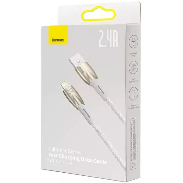 Кабель Baseus Glimmer Series Fast Charging Data Cable USB Type-A - Lightning 2.4A CADH000202 (1 м, белый)