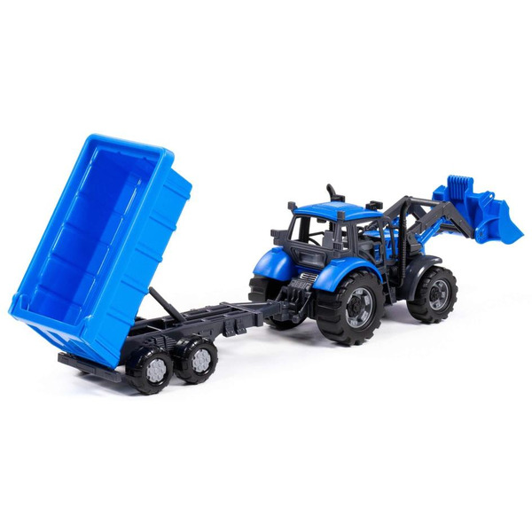 Трактор Полесье Прогресс с прицепом и ковшом 91833 (синий)