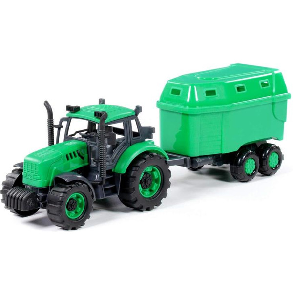 Трактор Полесье Прогресс с прицепом для перевозки животных инерционный (зелёный) 91482