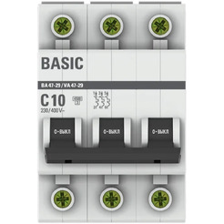 Выключатель автоматический EKF Basic ВА 47-29 3P 10А (C) 4,5кА
