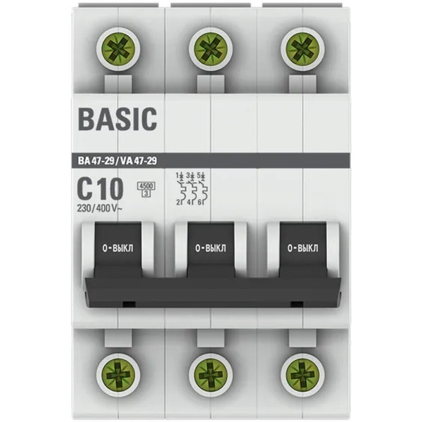 Выключатель автоматический EKF Basic ВА 47-29 3P 10А (C) 4,5кА