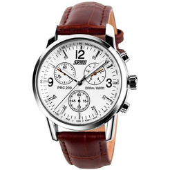 Наручные часы Skmei 9070 (белый/кожаный ремень)