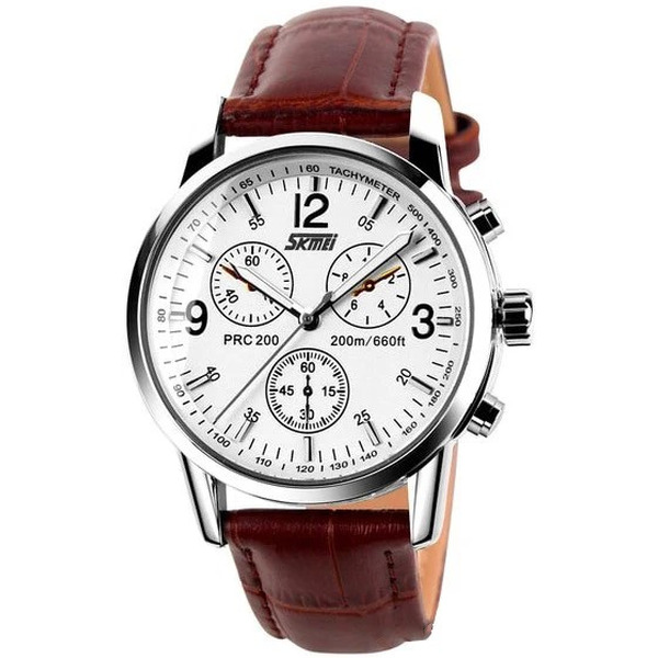 Наручные часы Skmei 9070 (белый/кожаный ремень)