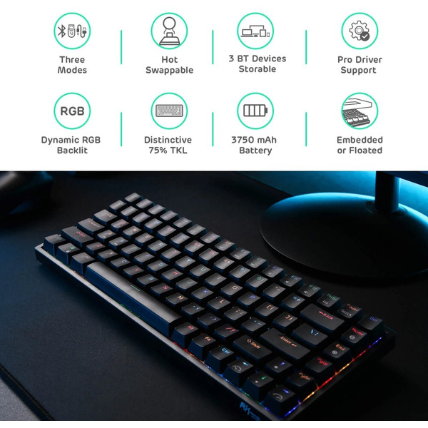 Клавиатура Royal Kludge RK84 RGB (черный, RK Red)
